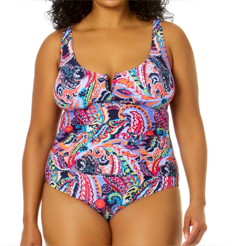 🏖🌞🏝Anne Cole Notched Scoop- Neck One-Piece Swimsuit , 16W, 22W & 24W